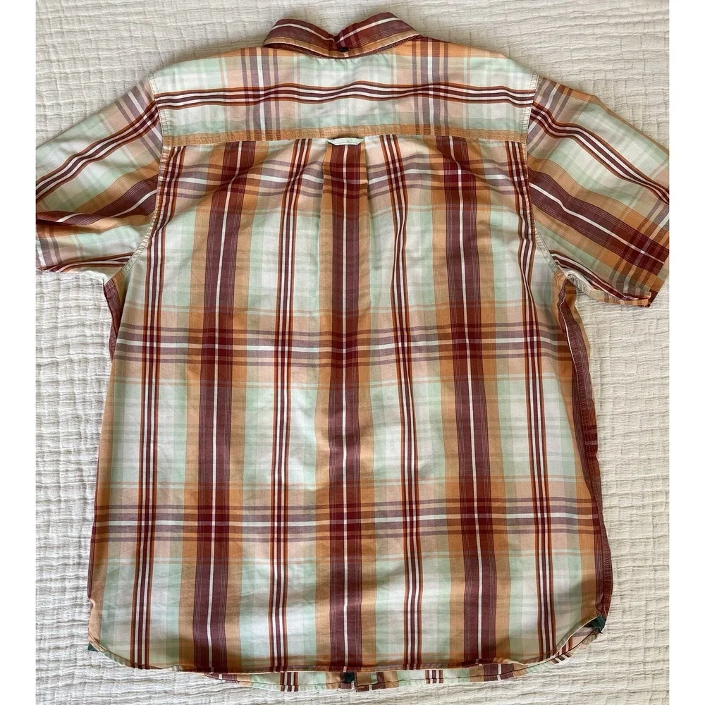 North‎ Face Mens XL Short Sleeve Button Down Shirt Plaid Red Orange Cotton